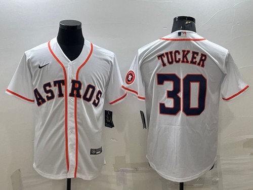 Men's Houston Astros #30 Kyle Tucker White With Patch Cool Base Stitched Jersey - Click Image to Close